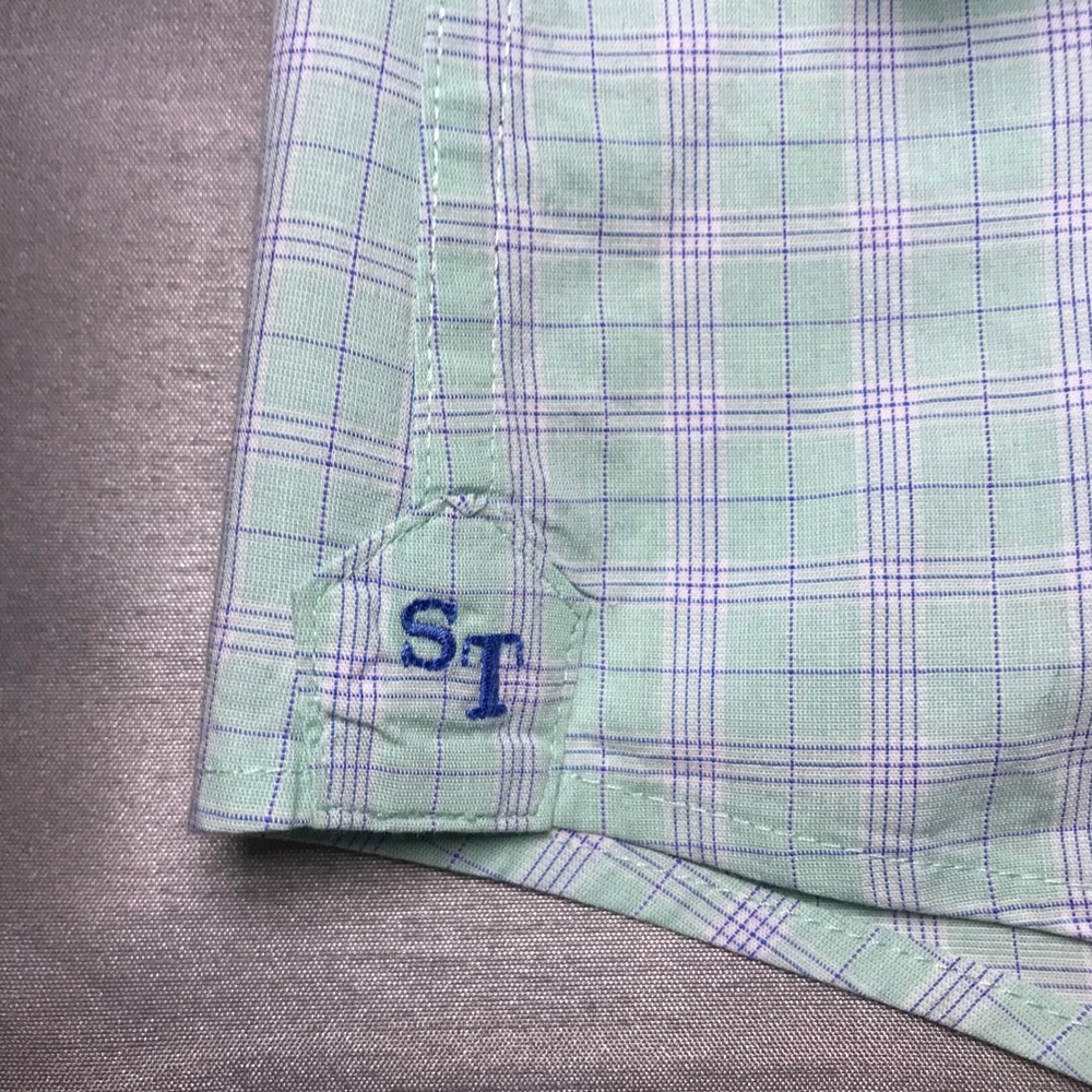Southern Tide Mens Large Mint Green Purple Plaid Long Sleeve Button Down Shirt - Picture 6 of 15